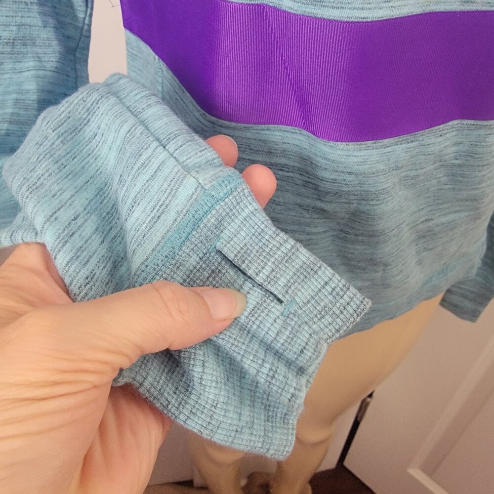 Athletic Works Teal Blue Heathered and Purple Strip Hoodie Athletic Top - Picture 6 of 10